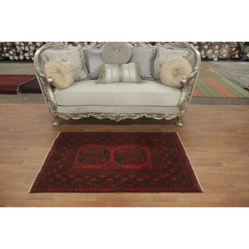 Tapis oriental tribal à motif géométrique afghan 3 x 5