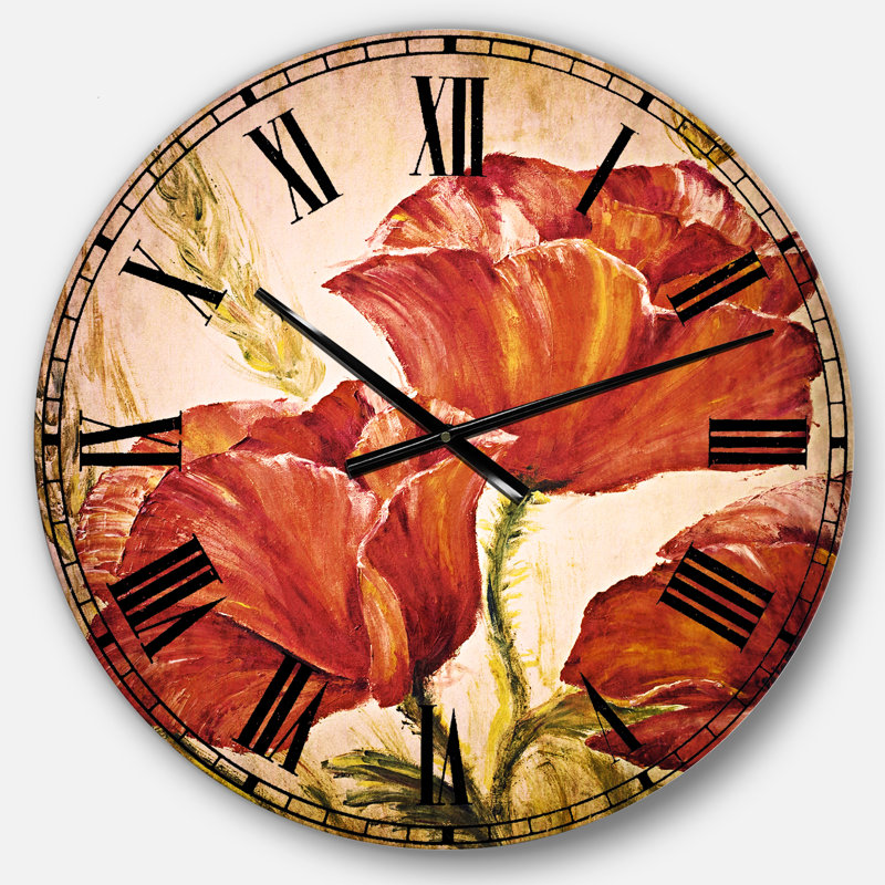 Trois coquelicots - horloge murale traditionnelle, Moyen