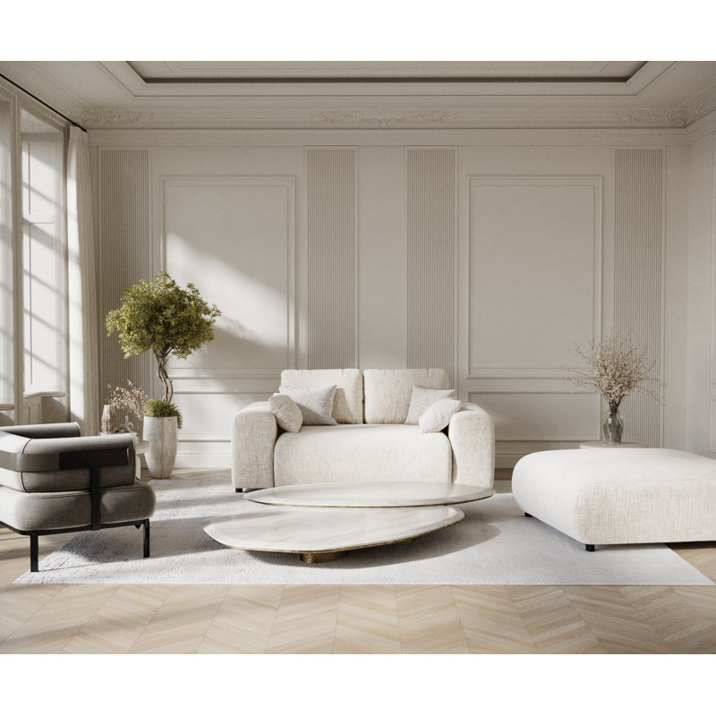 Two-seater square arms loveseat sofa, Cream