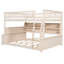 Lit superposé double au-dessus de grand lit double avec tablettes intégrées, lumières à changement de couleur et panneau perforé, beige-697870166-697870165