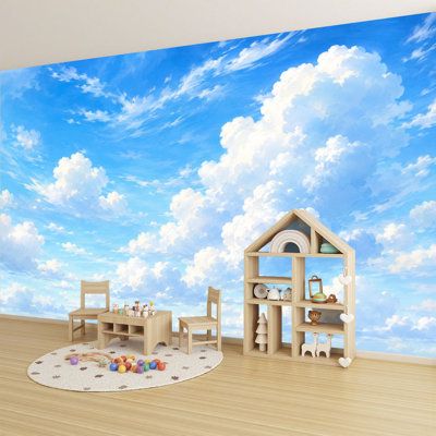 Peel and Stick Wall Mural Soft Blue Sky Fluffy 100"H x 144"W Self Adhesive Wallpaper for Bedroom for Home Wall Decor