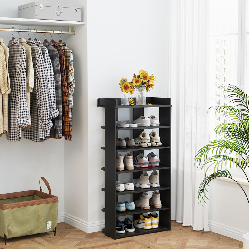 7 Pair Shoe Rack, Black, 97 cm H x 50 cm W x 25 cm D