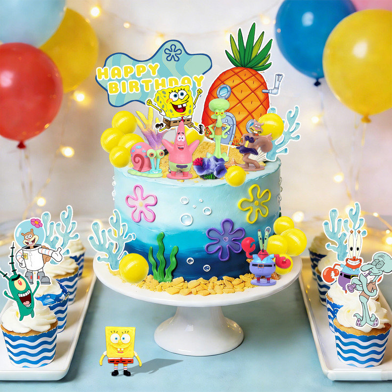 Ensemble de décorations de gâteau 39 pièces Bob l'éponge - 3D SpongeBob Cake Decorations