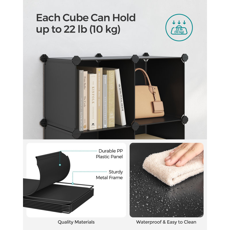 6 Cube Storage Unit, Modular Plastic Cube Storage Organiser With Feet, Shoe Rack, Each Cube 30 X 30 X 30 Cm, Living Room, Bedroom, Study, With Rubber Mallet