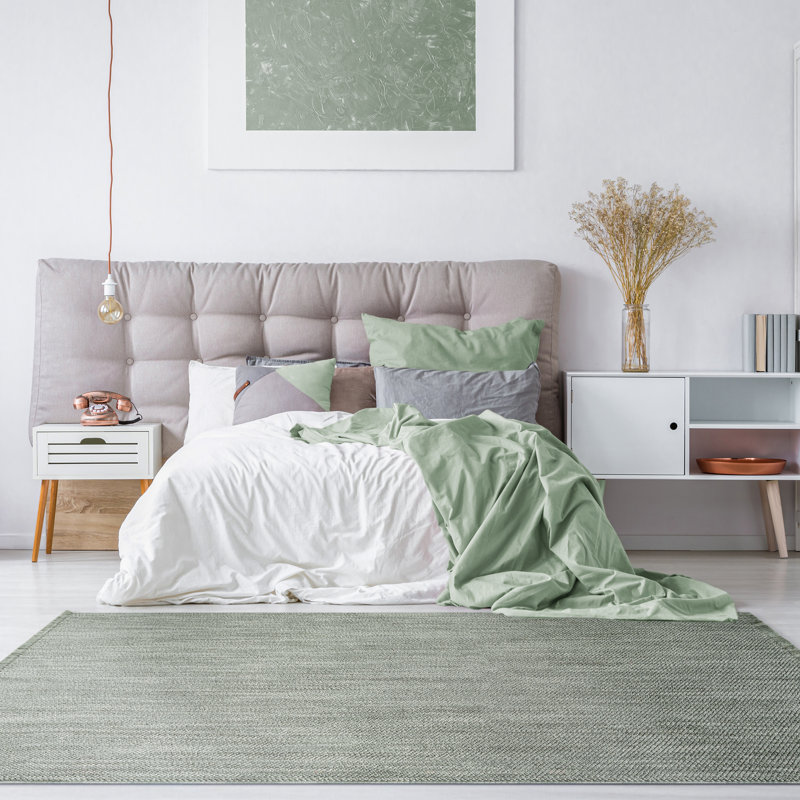 Textured Fringed Area Rug, Rectangle 6' x 9', Green