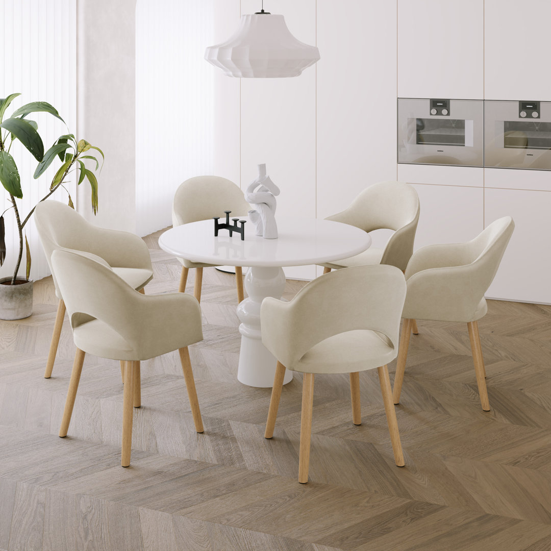 49.5cm H Modern Solid Wood Legs Upholstered Dining Chair with Arm