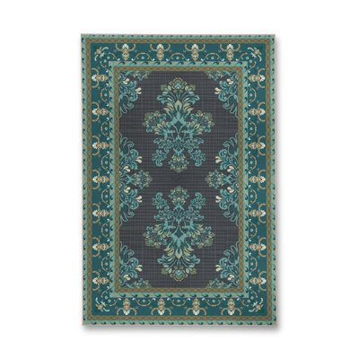 Tapis bleu tissé lavable rétro Mosso