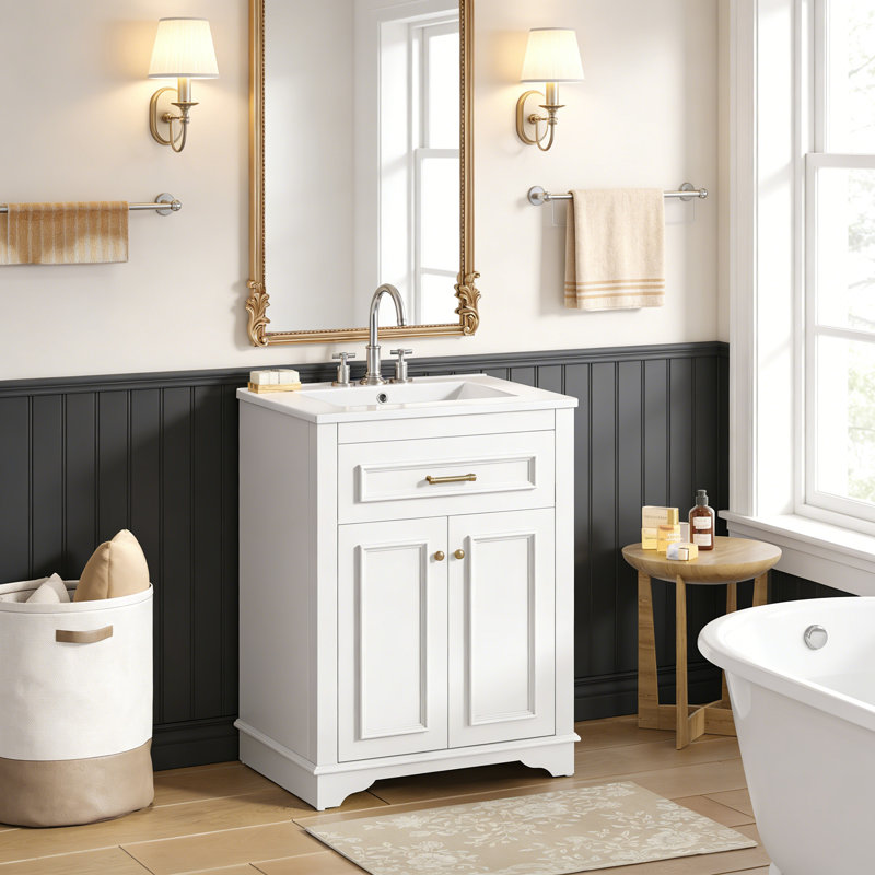 24" Bathroom Vanity with Integrated Ceramic Sink, White