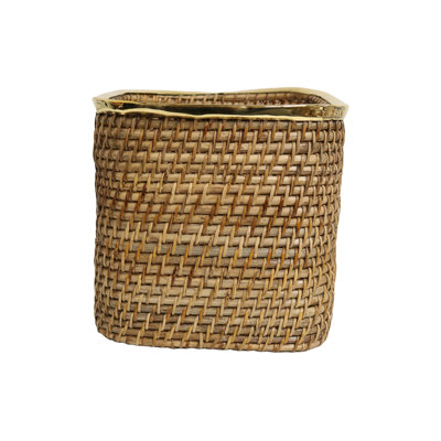 Grand panier en osier XL avec rebord en laiton brillant Home & Manor