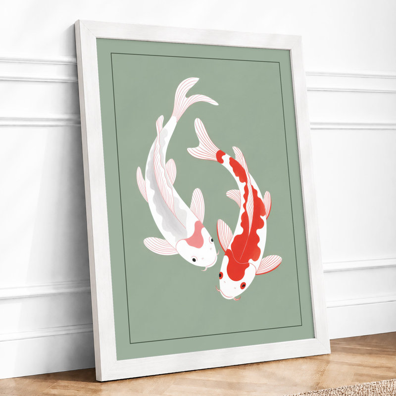 Dancing Koi Japandi - Framed Print, A3 - 42.0 x 29.7 cm, White