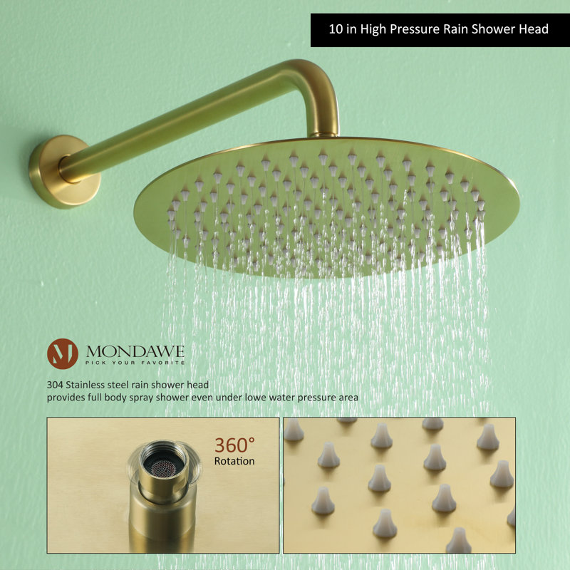 Calder Complete Shower System with Rough in-Valve, PVD Brush Gold