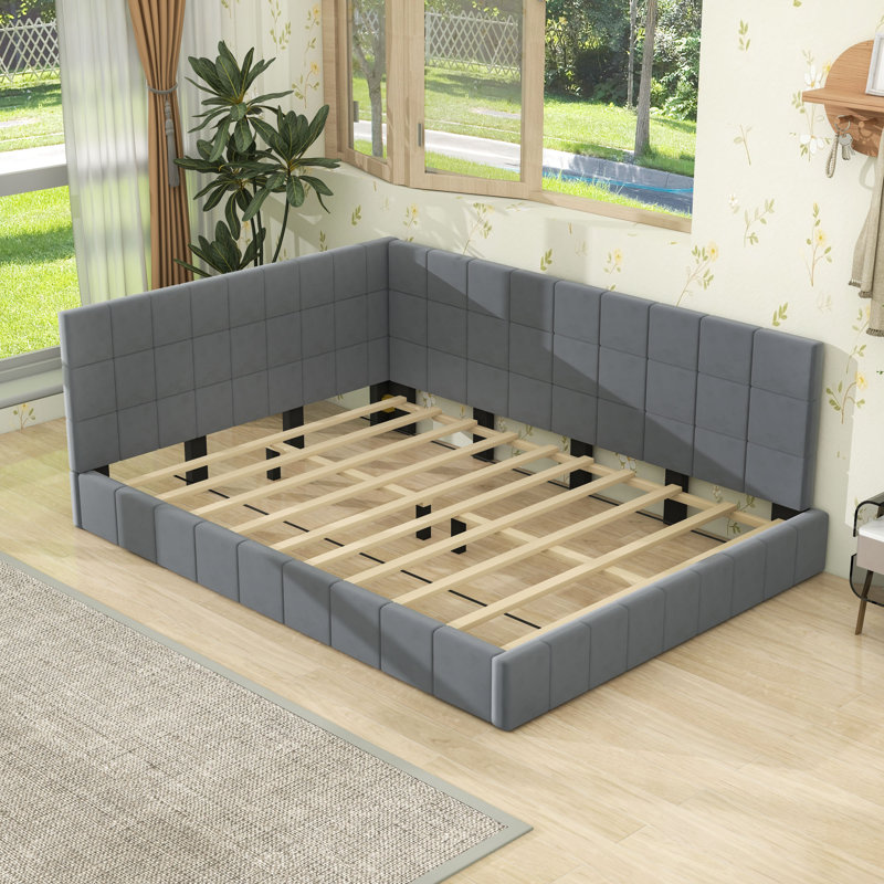 Full Size Upholstered Daybed Frame with Slats, Gray