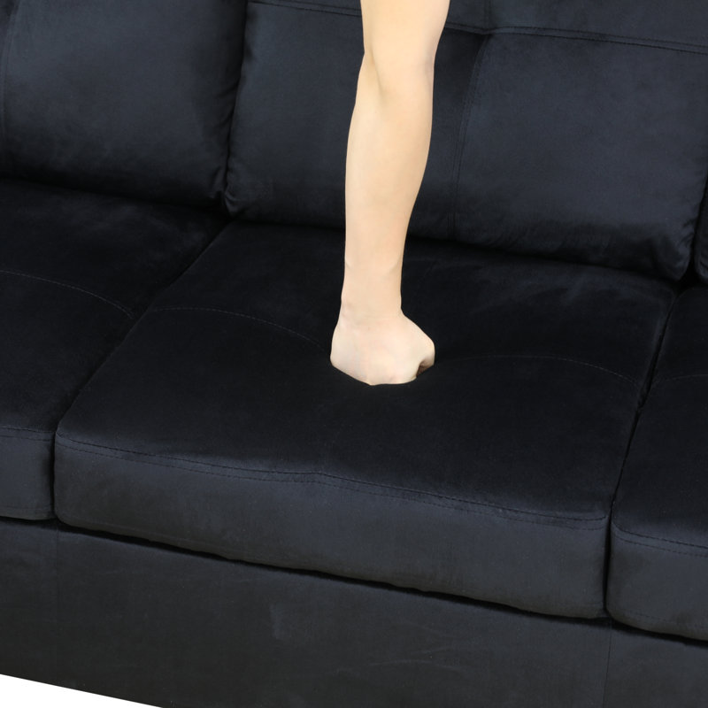 Canapé modulaire rembourré réversible avec repose-pieds, Flanelle noire, Orienté vers la gauche
