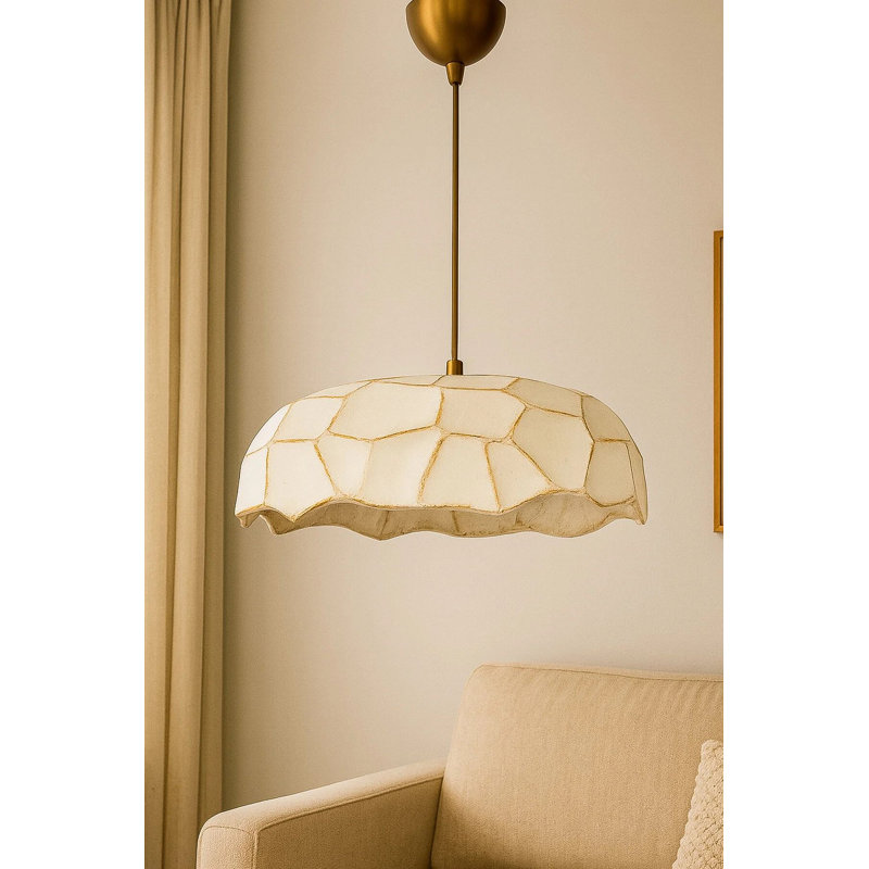 Elegant Adjustable Chandelier, Cream & Gold Metal Body, Ø14.6 x 5.9 inches Base Plate | Height: 7.9 - 25.6 inches | E27 Socket, Max 40W | Perfect for Dining Room & Living Spaces, Stylish & Functional Lighting Solution