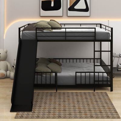 Metal Bunk Bed With Slide And Guardrails