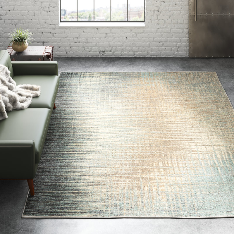 Tapis bleu sarcelle / gris / beige Kylan, Rectangle 5 pi 3 po x 7 pi 3 po