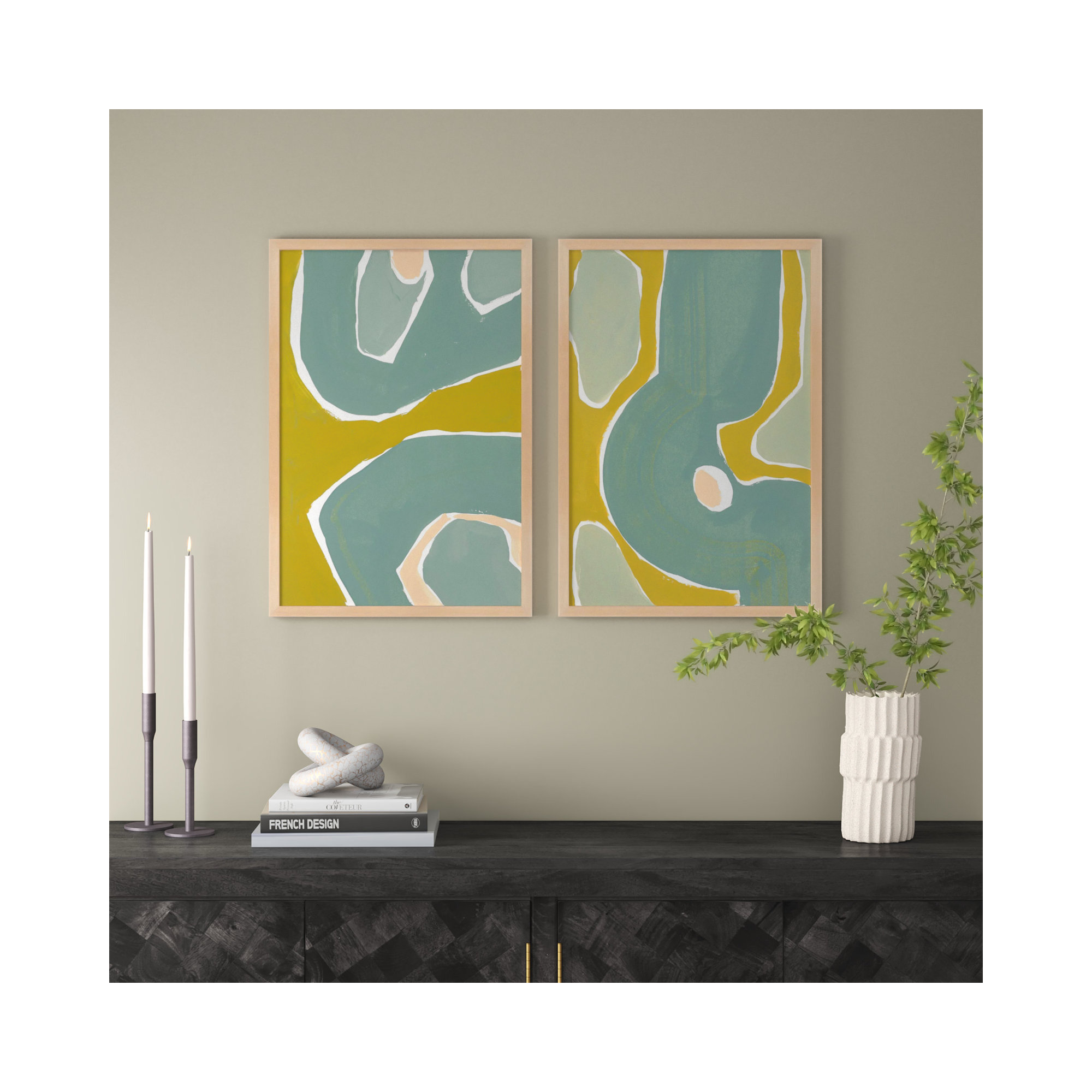 Green On Green by Andrea Stokes, 38" H x 26.5" W x 1.25" D, Light Brown