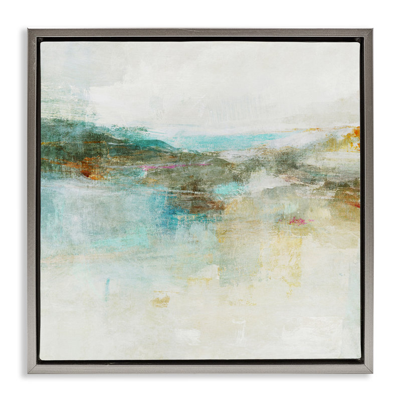 «Hills & Water Abstraction», encadrement doré sur toile flottante par Suzanne Nicoll, Cadre flottant gris lustré