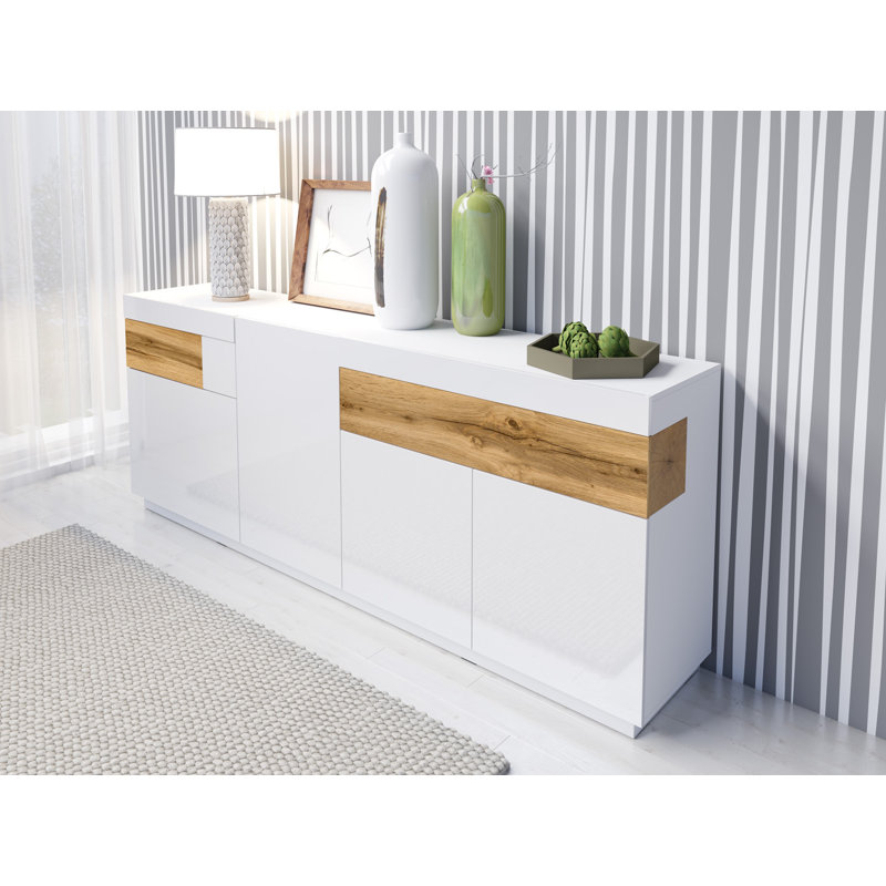 Holst 219cm Sideboard, White Gloss / Wotan Oak