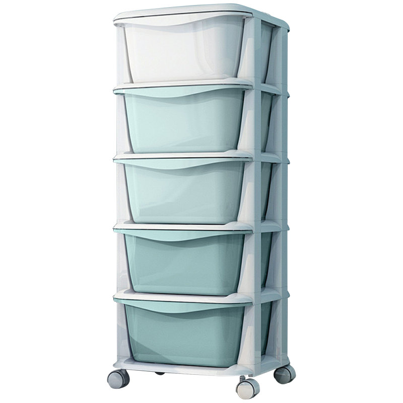 5 Drawers Plastic Storage Drawers Unit with Wheels, Green Gradient Design, Large Capacity Storage Organizer Rolling Cart for Store Baby Clothes, Snacks, Toys