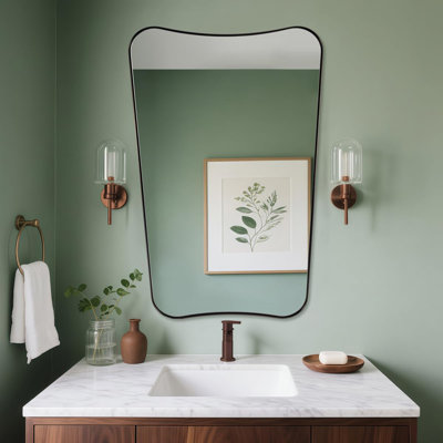 Contemporary Concave Scalloped Irregular Bathroom Vanity Mirror | Stainless Steel Frame