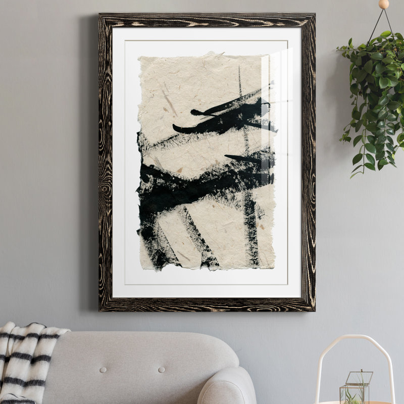 Lignes croisées II - peinture encadrée, Papier encadré noir, H 44 po x l 31 po x P 1 po