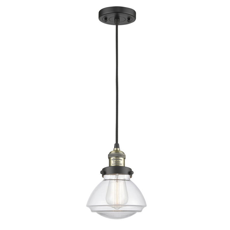 Luminaire suspendu simple à 1 lumière Chesterville, Ampoule non incluse, Transparent, Laiton antique noir