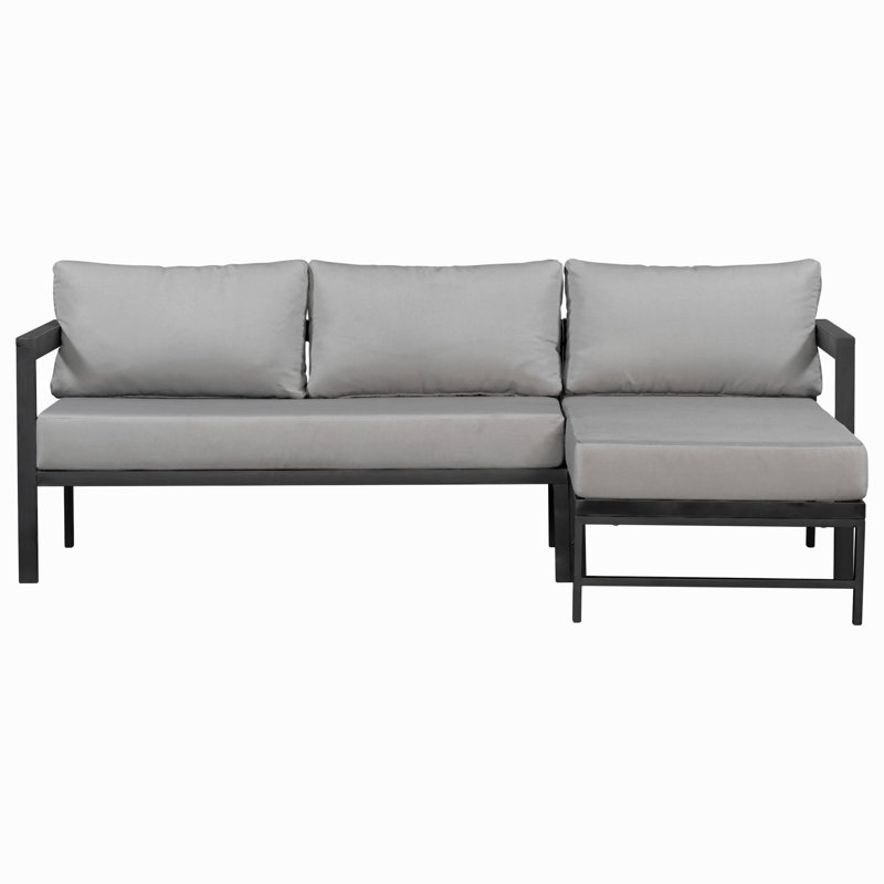 Outdoor L-Shaped Sofa With Iron Frame,Weather-Resistant Patio Sofa Set With Ultra-Thick Cushions,Comfortable Seating For 3