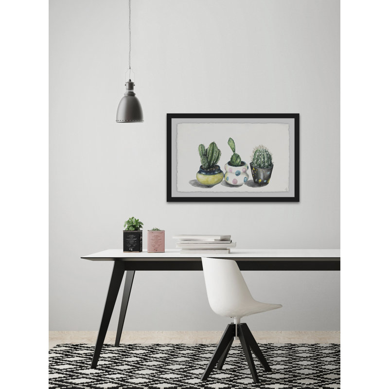 Cacti Trio - Single Picture Frame Painting, 30 cm H x 46 cm W x 3.81 cm D