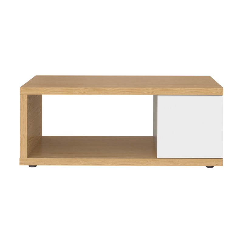 Berlin Floor Shelf Coffee Table with Storage, Plywood Top/Pure White Base