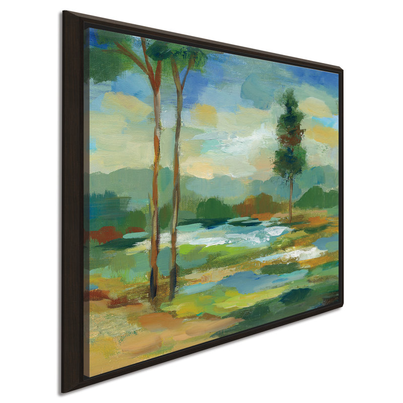 «Early Spring Landscape I», reproduction de peinture acrylique, H 39,5 po x l 39,5 po x P 2 po, Cadre flottant espresso