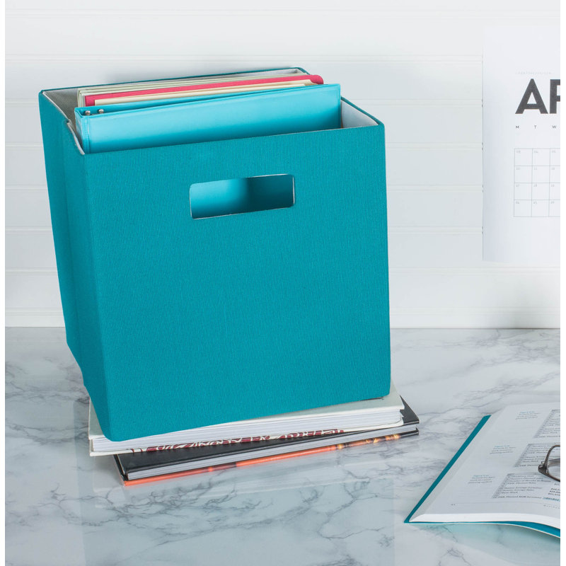 Ebern Designs Fabric Bin, Teal, 13" H x 13" W x 13" D