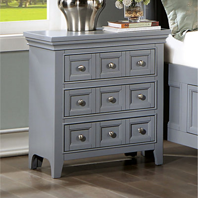 Transitional Solid Wood Gray Nightstand With 3 Extension Drawers 3 Bedroom In Timeless Style