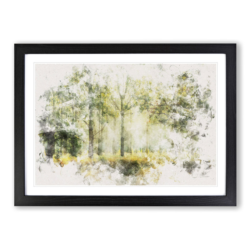 View Of The Forest In The Spring Watercolour - Print, 62cm H x 87cm W x 2cm D, Black