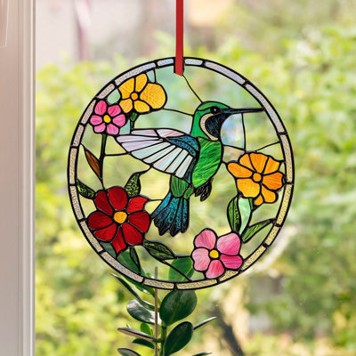 One Day Hummingbird Stained Glass Window Pendant