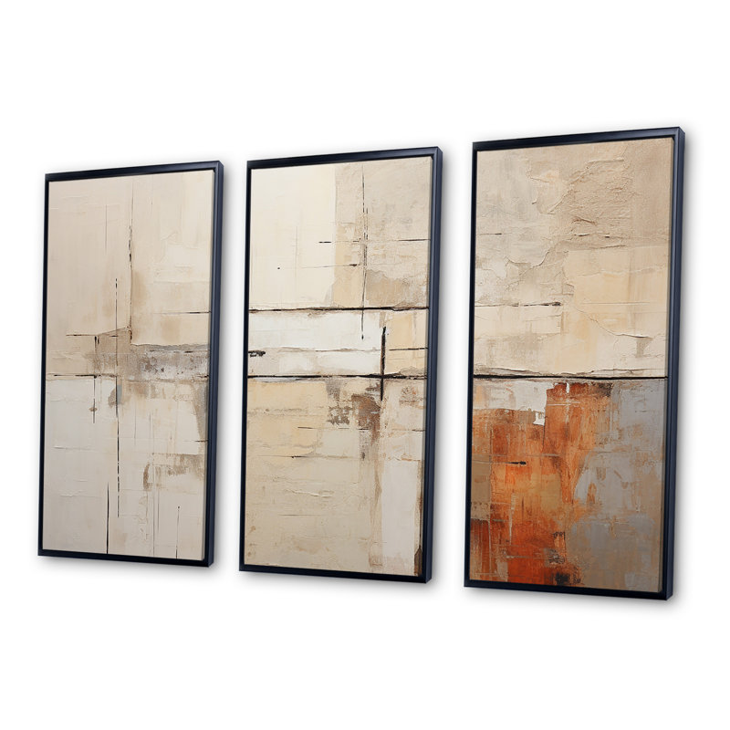 «Abstract Beige Brown Road Collage», ensemble d'art mural abstrait, H 28 po x l 36 po x P 1 po, Black Floater Framed