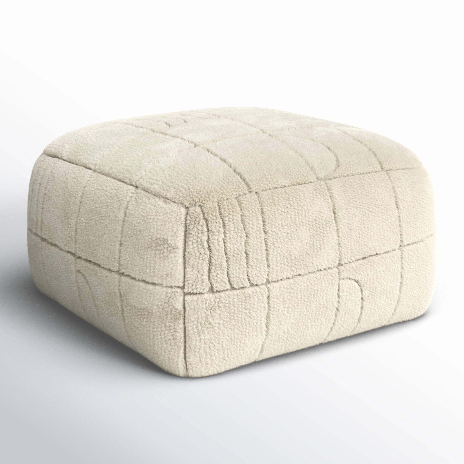 Tuberose Upholstered Pouf, Beige Wool/Polyester Blend