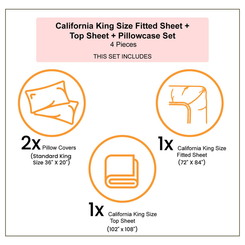 Microfiber Sheet Set, Cal King Sheet Set with 2 Pillowcases, Black/Sand Brown Geometric