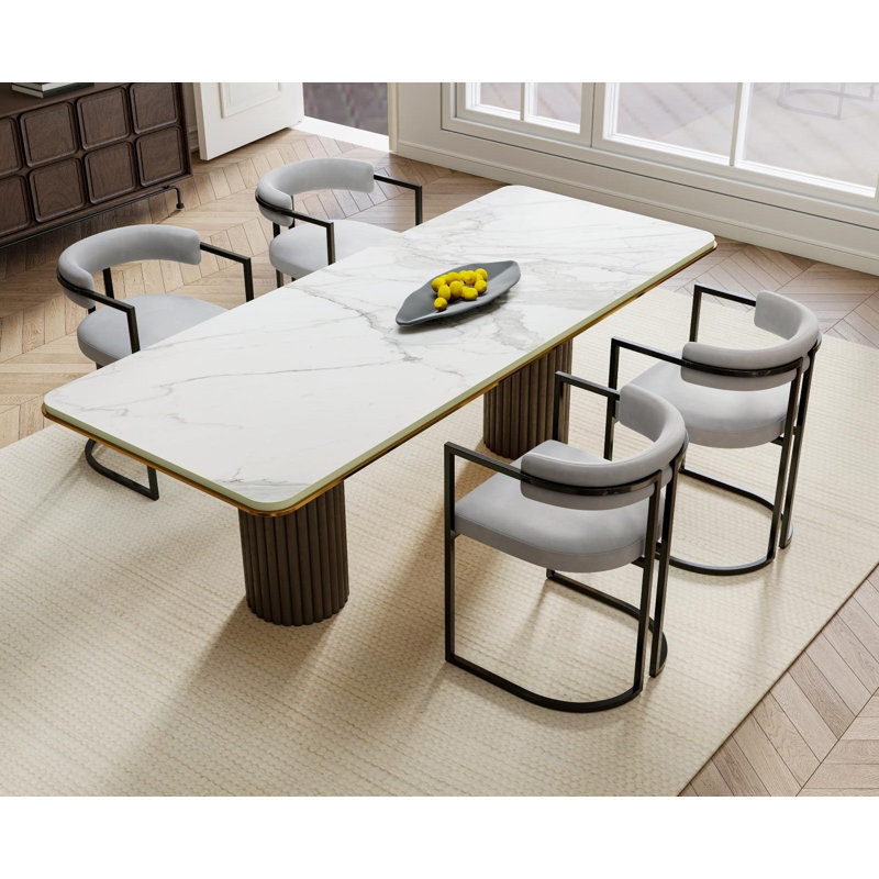 Upholstered Dining Chairs with Backrest Arms and Thick Cushion, Sturdy Steel Frame Kitchen Island for Dining and Living Room