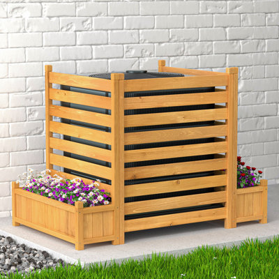 Air Conditioner Fence 3 Panels Outdoor Wood Privacy Screen with Planter Box 33" W x 38" H by GDLF