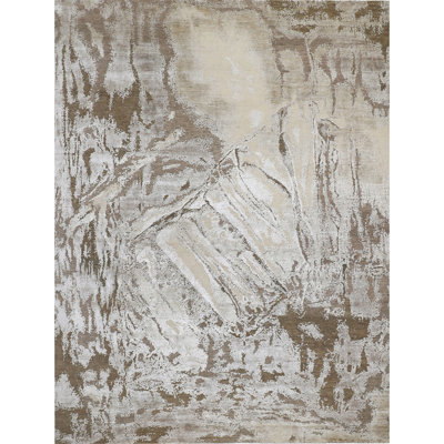 Hand Knotted Abstract Area Rug in Ivory/Camel