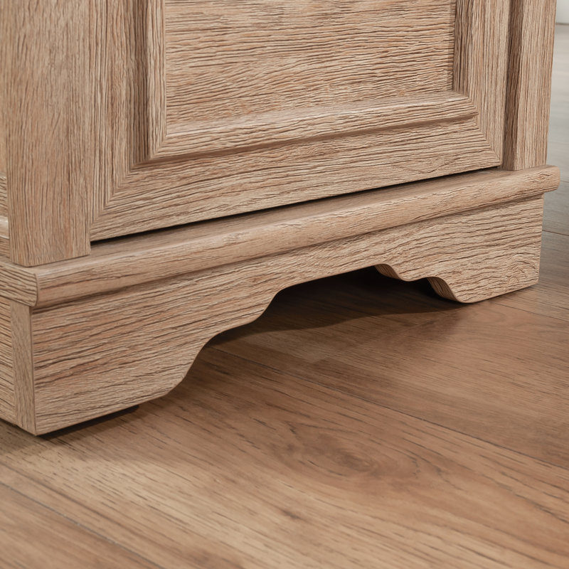 Brushed Oak L-Shaped Executive Desk with Drawers and Keyboard Tray