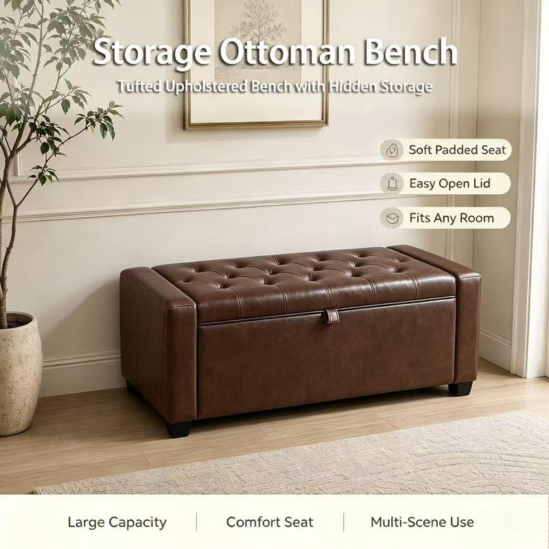 banc de chambre à coucher, 15.7 " H x 43.3 " L x 15.7 " D, Brown, Brown