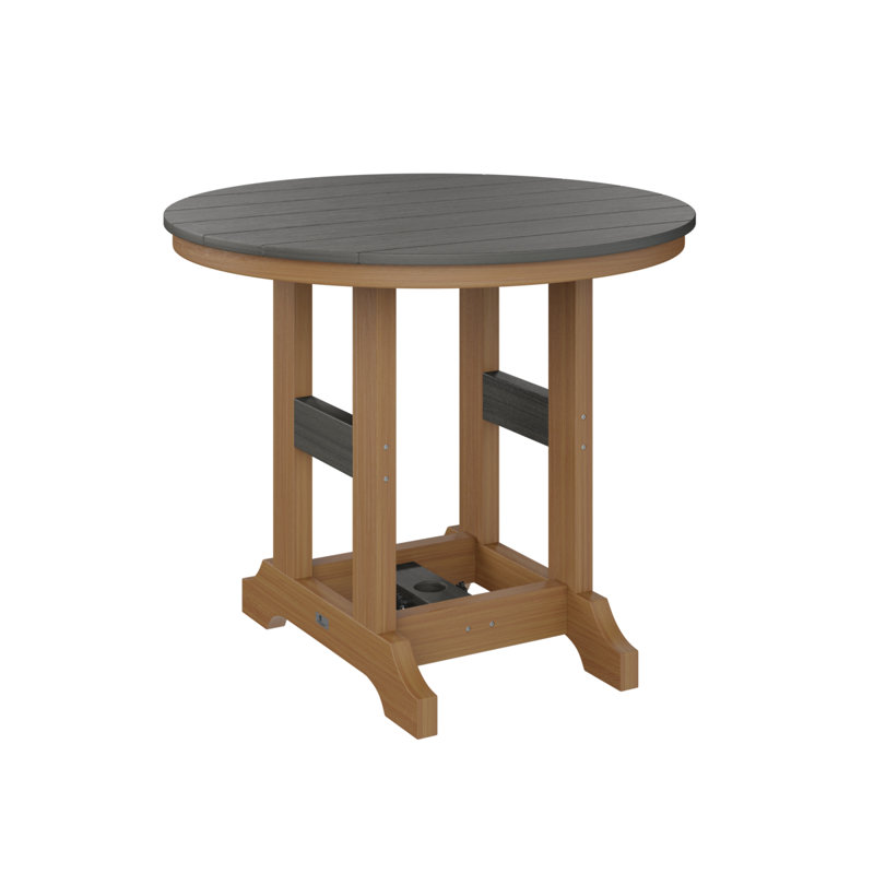 Garden Classic Outdoor Round Dining Table, Natural Teak, Coastal Gray