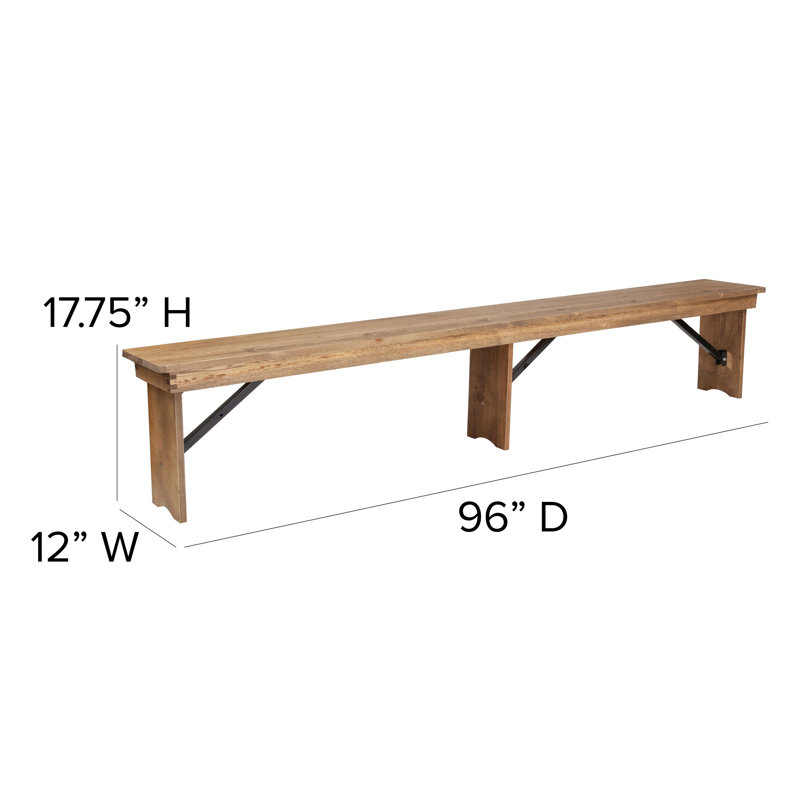Aleksandra 8' x 12" Commercial Grade Rustic Solid Pine 3 Leg Folding Bench by Flash Furniture, Antique Rustic
