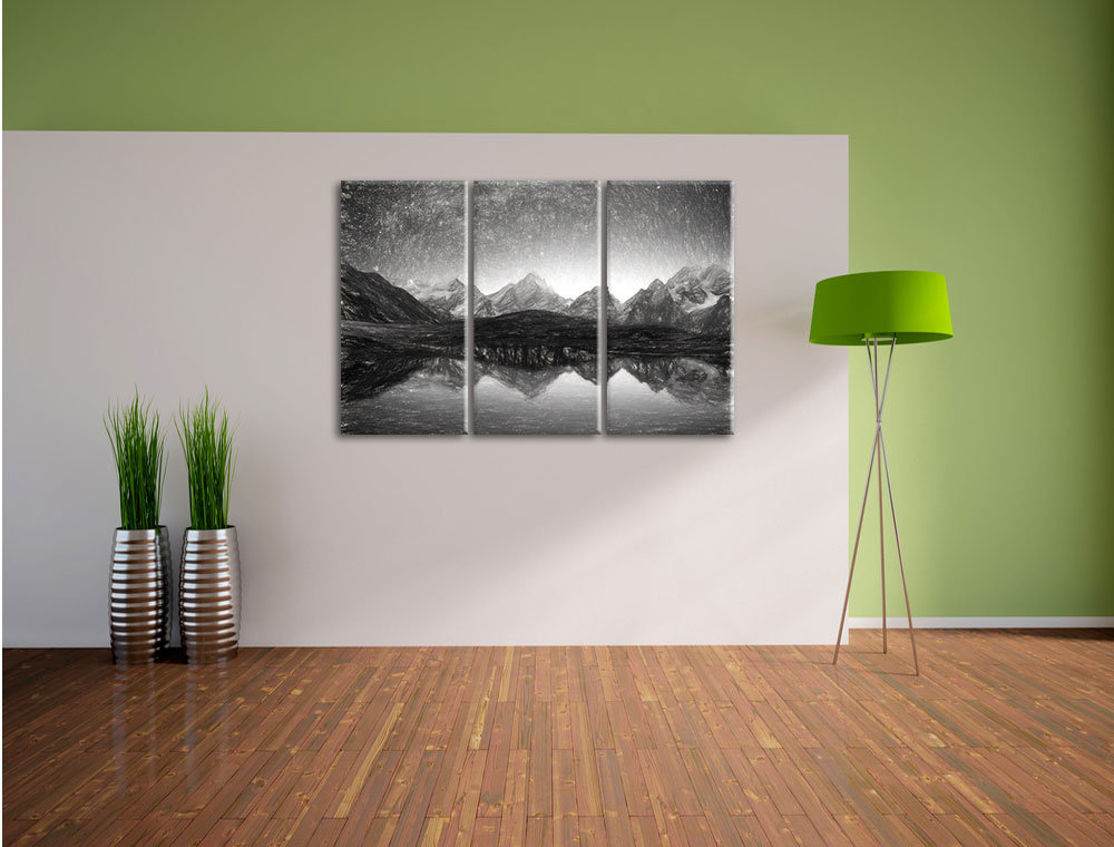 3-tlg. Leinwandbild-Set „Sternenhimmel über dem Gebirge“, Kunstdruck