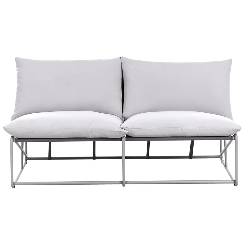 Bessi 160cm Wide Straight Steel Patio Sofa with Cushions, Grey/Green