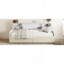 Lit plateforme simple tapissier avec rangement et tiroirs, beige