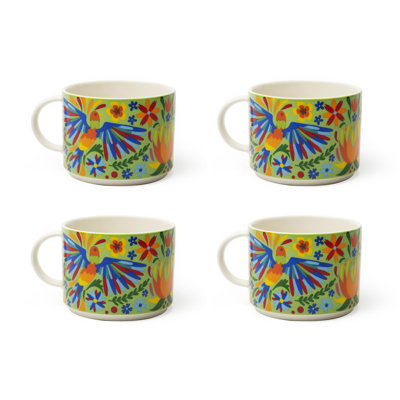 Mexican Flowers Porcelain Cappuccino Cup