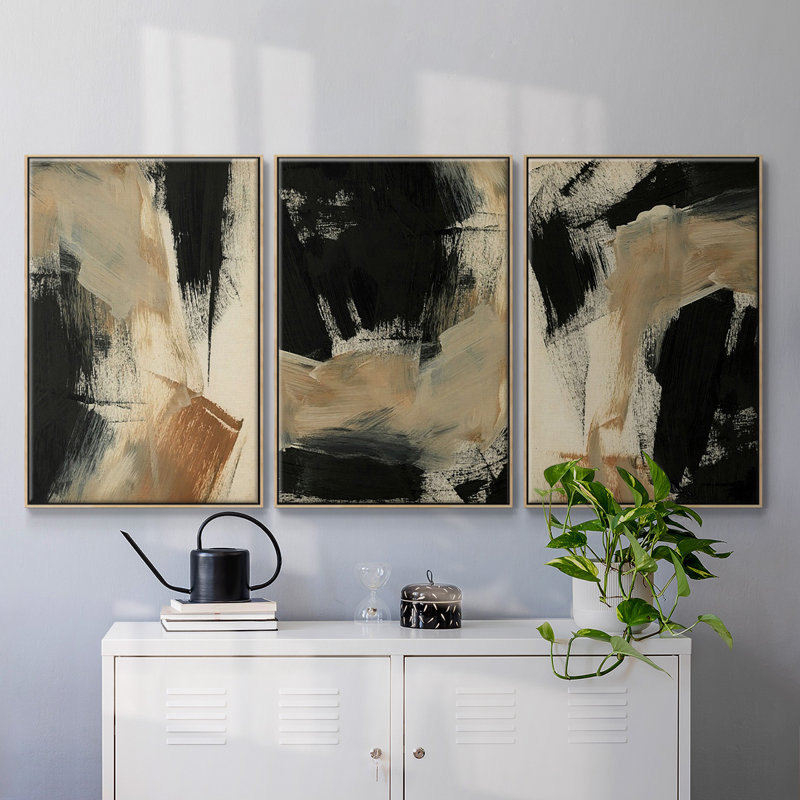 " Baked Paintstrokes IV " 3 - Pieces, 48" H x 96" W x 2" D, Natural